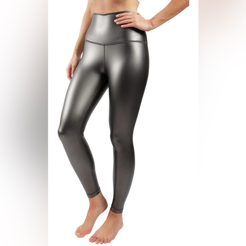 90 Degree by Reflex Women's XS Leggings Gunmetal Grey Leatherette NEW
